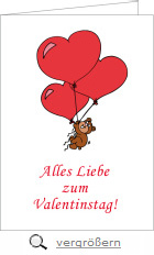 Voransicht Valentinskarte Bär mit Herzluftballons