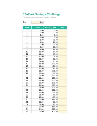 52-week savings challenge