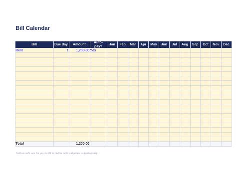 Bill calendar & payment tracker