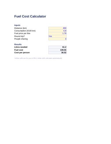 Fuel cost calculator