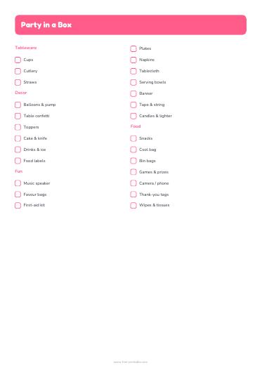 Checkliste 'Party-Box'