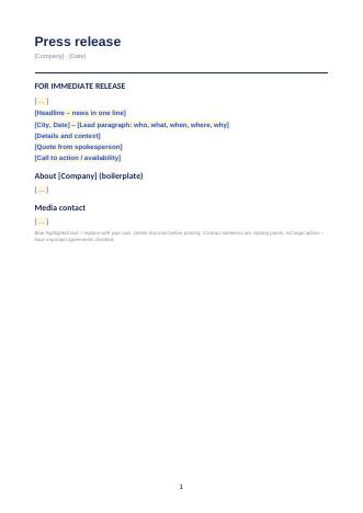 Pressemitteilung (Englisch)