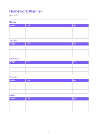 Homework planner