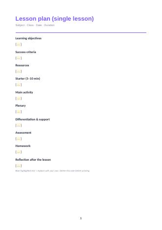 Lesson plan (single lesson)