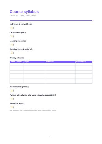 Course syllabus