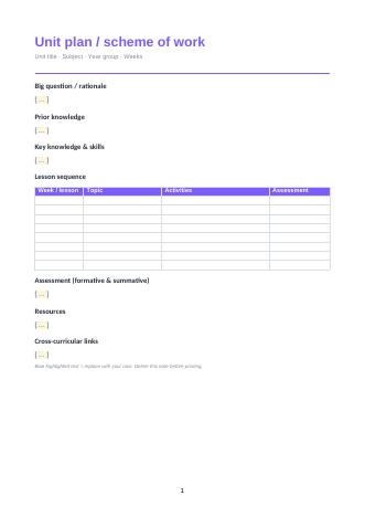 Unit plan / scheme of work