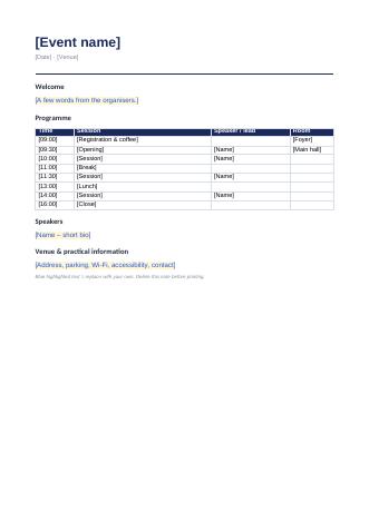 Event programme / agenda
